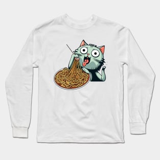 Cat eating spaghetti meme Long Sleeve T-Shirt